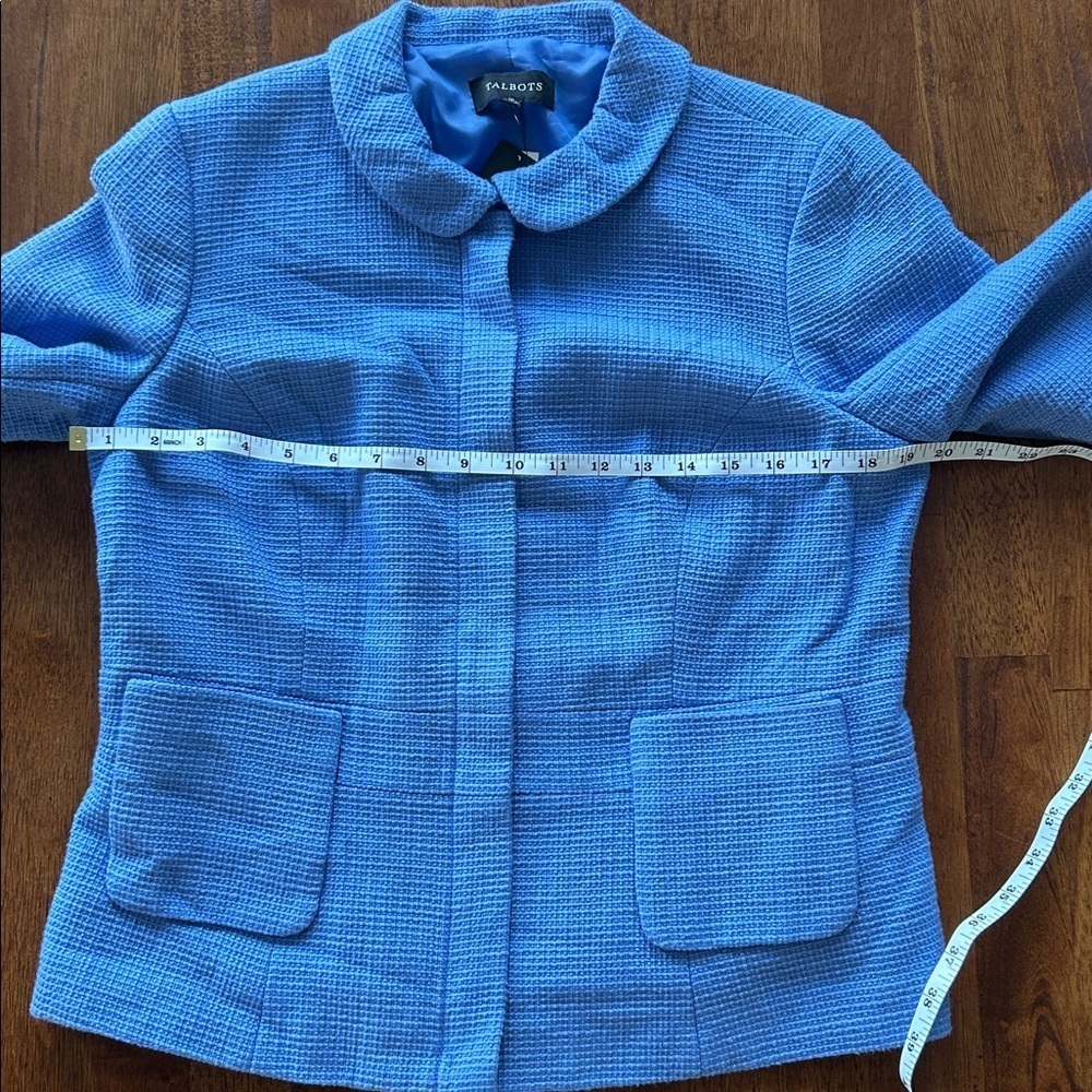 Talbots tweed knit blazer Peter pan collar, periwinkle blue women’s size 10 - Picture 7 of 11